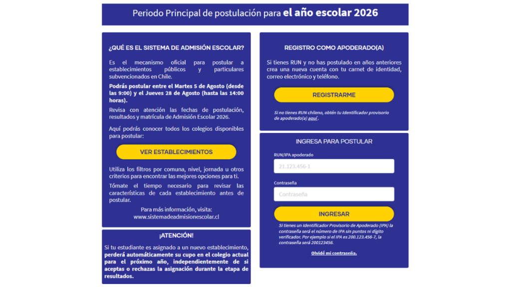 Sistema de Admisión Escolar (SAE) 2026.